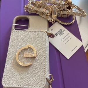 NEW! Elegant Cream and Gold Phone Case with Chain Strap iPhone 15 or 16 Plus